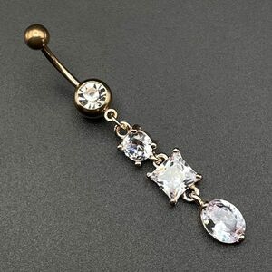 316L Stainless Steel with White Diamond Cubic Zirconia Dangling 14G Belly Ring